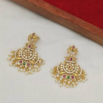 Matt gold kempu cz chandbali earrings for women ruby emerald pearls 1