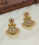 Matt gold toned kempu cz chandbali earrings for women ruby emerald pearls