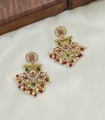 Matt gold kemp kempu cz chandbali earrings ruby emerald pearls red