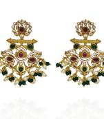 Matt gold kemp kempu cz chandbali earrings ruby emerald pearls green