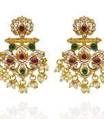 Matt gold kemp kempu cz chandbali earrings ruby emerald pearls white