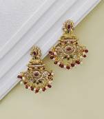 Gold plated handcrafted kempu ruby emerald stone with pearls peacock chandbali earrings red