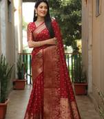 Koram Red Bandhej kanjivaram silk blendBandhej With Kanjivaram Border With Zari Weaving Saree With Blouse For Women