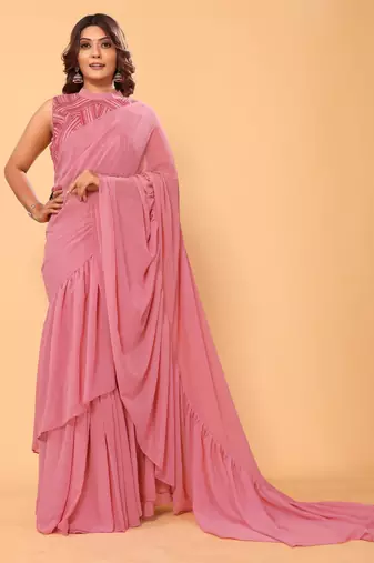 ready to wear beautiful georgette one step ruffle saree with heavy embroidery blouse