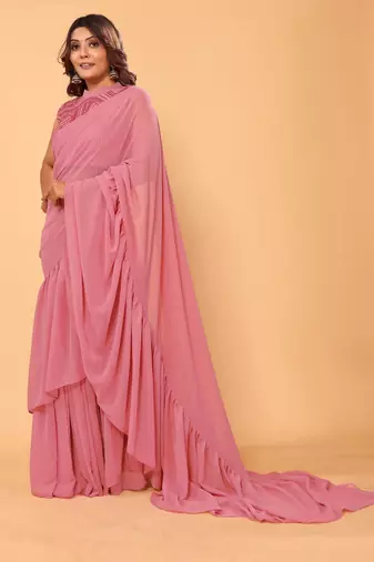 ready to wear beautiful georgette one step ruffle saree with heavy embroidery blouse