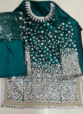 Dark Green Designer Taffeta Silk Punjabi Salwar Suit 2