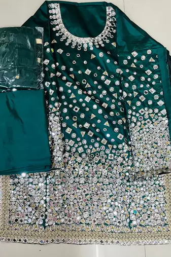 Dark Green Designer Taffeta Silk Punjabi Salwar Suit