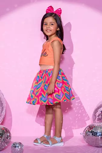 Peach top with skirt co-ordinate set