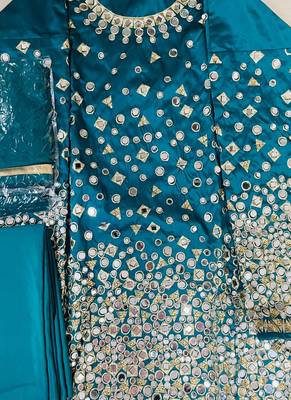 Teal Designer Taffeta Silk Patiala Salwar Suit 3