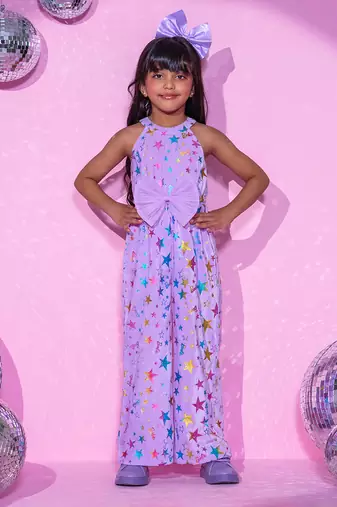 Purple jumpsuit with 3d bow