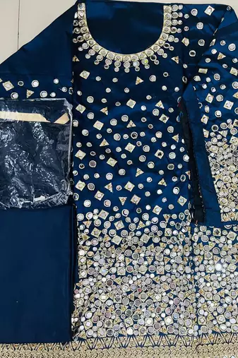 Blue Designer Taffeta Silk Punjabi salwar suit