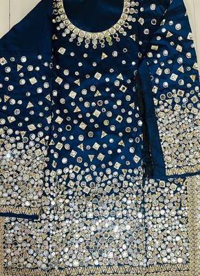 Blue Designer Taffeta Silk Punjabi salwar suit 3