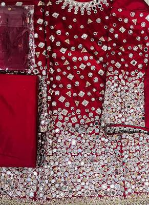Taffeta Silk Mirror Work Maroon Punjabi salwar suit 3