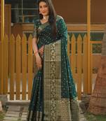 Koram Green Bandhej kanjivaram silk blendBandhej With Kanjivaram Border With Zari Weaving Saree With Blouse For Women