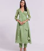 Stylish green asymmetrical kurta set
