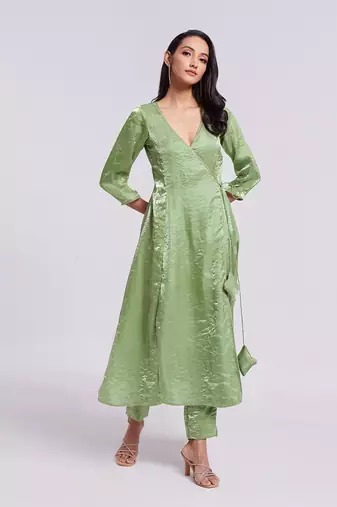 Stylish green asymmetrical kurta set