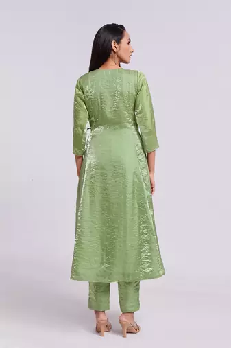 Stylish green asymmetrical kurta set