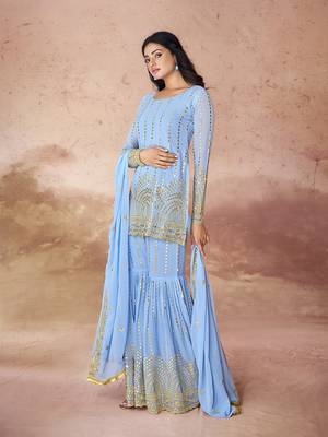 Sky blue embroidered sharara suit 2