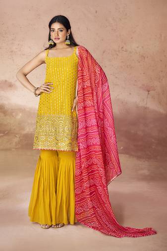 Mustard threadwork sharara set