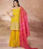 Mustard threadwork sharara set