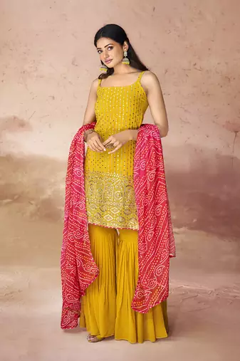 Mustard threadwork sharara set