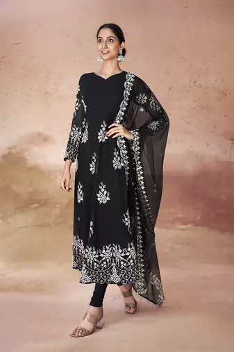 Black embroidered anarkali suit