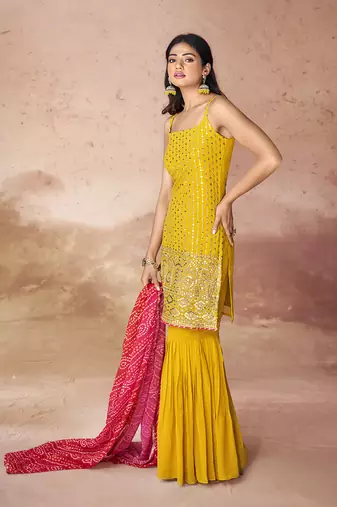 Mustard threadwork sharara set