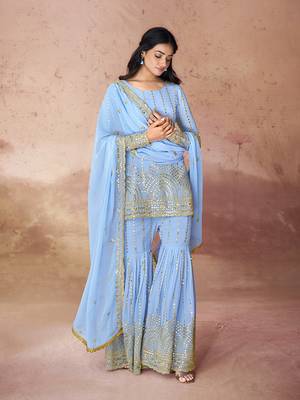 Sky blue embroidered sharara suit 3