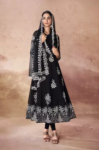 Black embroidered anarkali suit