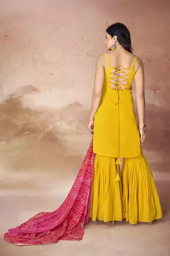 Mustard threadwork sharara set