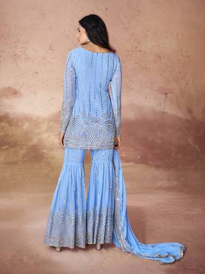 Sky blue embroidered sharara suit 4
