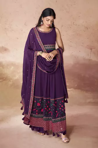 Elegant purple anarkali suit