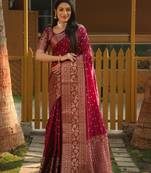 Koram Maroon Bandhej Kanjivaram Silk Bandhej With Kanjivaram Border With Zari Weaving Saree With Blouse For Women