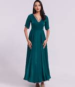 Elegant teal embroidered neck gown