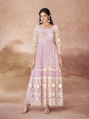 Baby pink embroidered anarkali gown 1