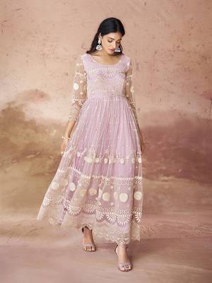 Baby pink embroidered anarkali gown 2