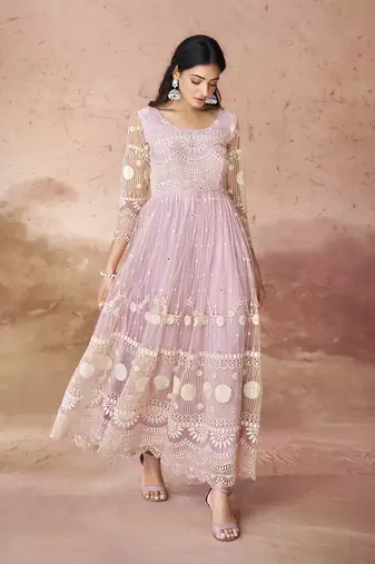 Baby pink embroidered anarkali gown