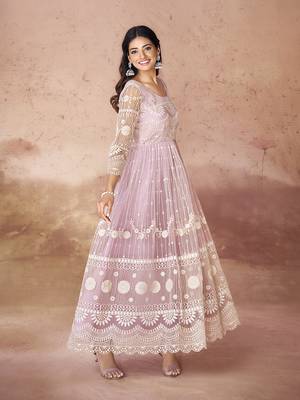 Baby pink embroidered anarkali gown 3