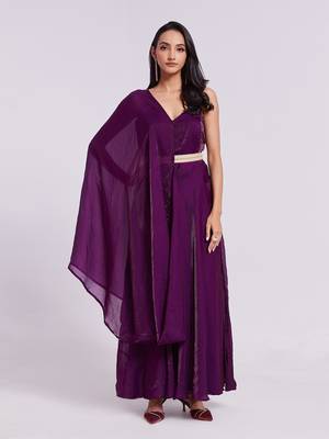 Organza base purple one-shoulder gown 1
