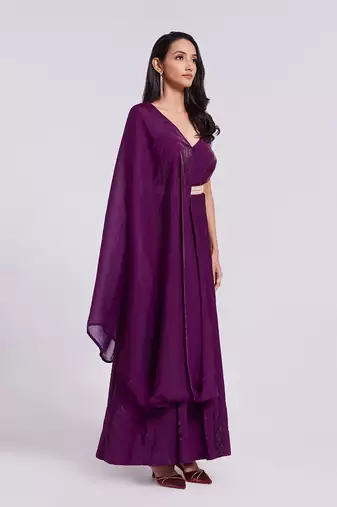 Organza base purple one-shoulder gown