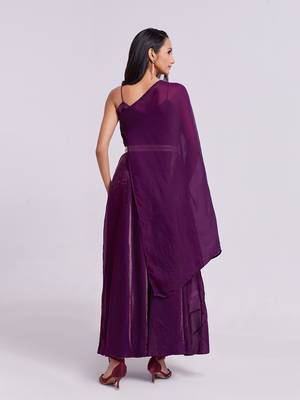 Organza base purple one-shoulder gown 3