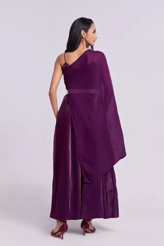 Organza base purple one-shoulder gown