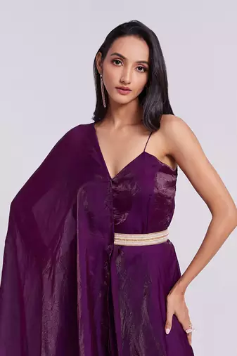 Organza base purple one-shoulder gown