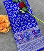 Koram Dark Blue Gharchola Bandhej Silk Saree paithani & Minakari Zari Weaving Border Saree With Blouse For Women 