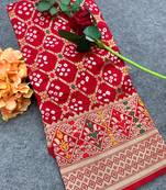 Koram Red Gharchola Bandhej Silk Saree Paithani & Minakari Zari Weaving Border Saree With Blouse For Women 