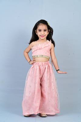 girls's peach organza,chinnon,palazzo set  1