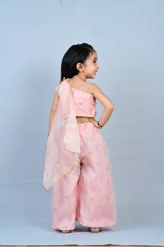 girls's peach organza,chinnon,palazzo set 