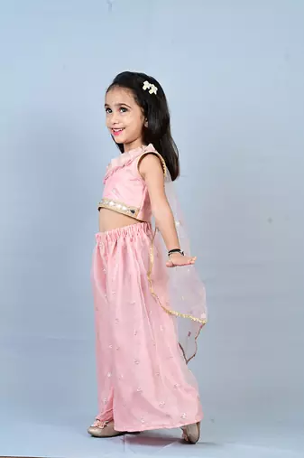 girls's peach organza,chinnon,palazzo set 