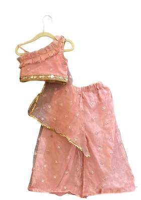 girls's peach organza,chinnon,palazzo set  4