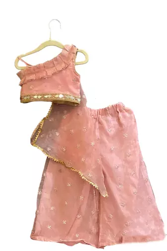 girls's peach organza,chinnon,palazzo set 
